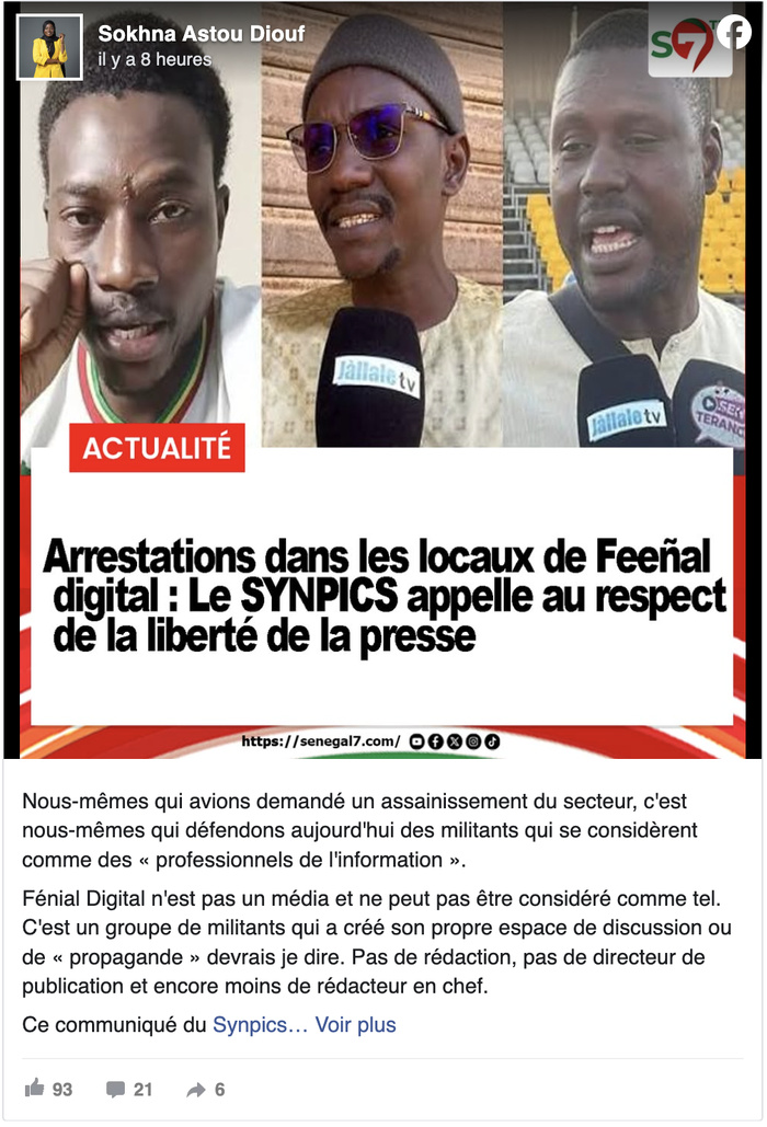 Communiqué sur Fegnal Digital : Vague de colère et d'indignation des journalistes contre le SYNPICS Communiqué sur Fegnal Digital : Vague de colère et d'indignation des journalistes contre le SYNPICS