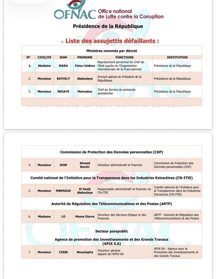 Patrimoine non déclaré : Neuf défaillants recensés entre la présidence et l’assemblée nationale