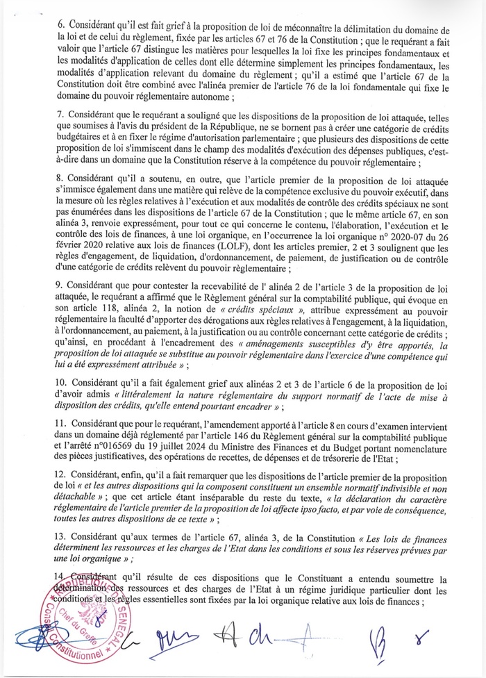 Crédits spéciaux : Ce que contient la décision du conseil constitutionnel sur l’irrecevabilité de la proposition de loi
