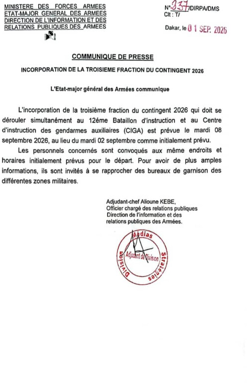 Armées : l’incorporation de la troisième fraction du contingent 2026 reportée au 8 septembre