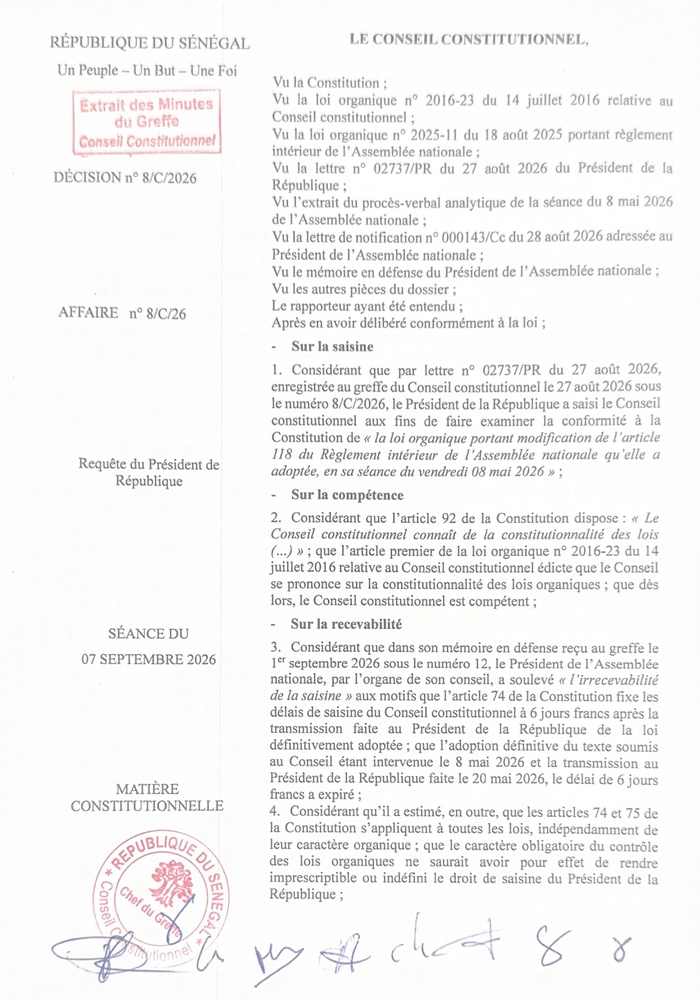 Conseil constitutionnel : la perte du mandat pour dix absences consécutives censurée, l’article 118 partiellement retoqué… les Sages fixent une ligne rouge à l’Assemblée nationale