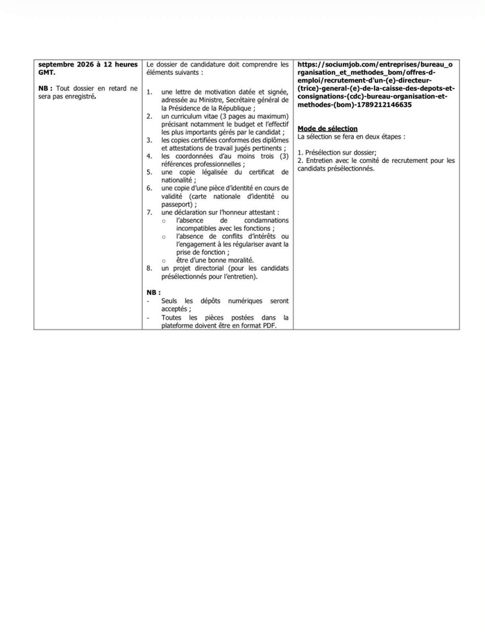 CDC: La Présidence de la République lance un appel à candidature pour la direction générale CDC: La Présidence de la République lance un appel à candidature pour la direction générale