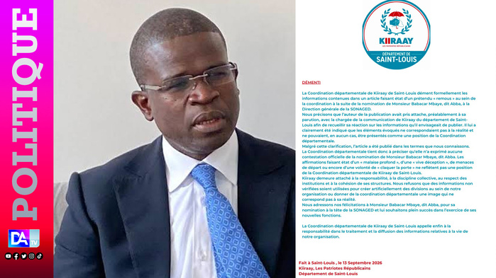 Nomination d’Abba Mbaye à la SONAGED : Kiiraay Saint-Louis dément toute contestation officielle Nomination d’Abba Mbaye à la SONAGED : Kiiraay Saint-Louis dément toute contestation officielle