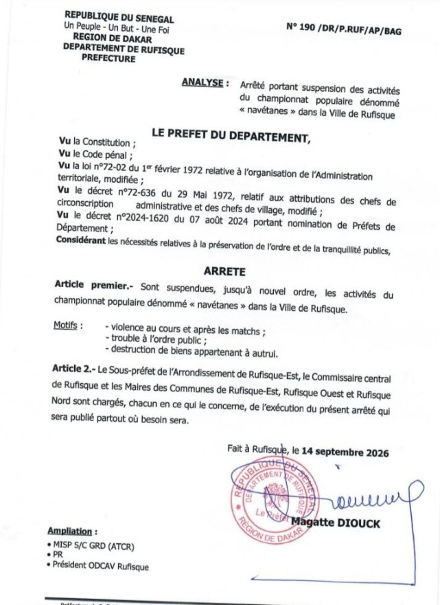 Violences lors des matchs à Rufisque : Le préfet suspend les "navétanes" dans la ville