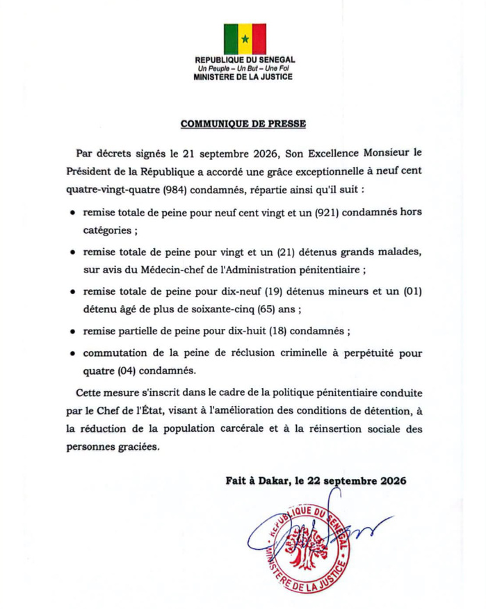 Sénégal - Grâce présidentielle : 984 condamnés, désormais libres… Sénégal - Grâce présidentielle : 984 condamnés, désormais libres…