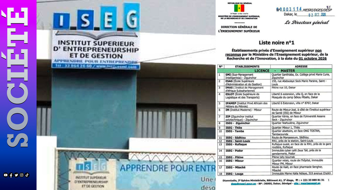 Établissements privés non reconnus : Une « Liste noire n°1 » dominée par 25 antennes ISEG à travers le pays Établissements privés non reconnus : Une « Liste noire n°1 » dominée par 25 antennes ISEG à travers le pays