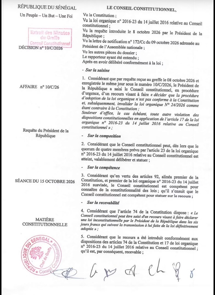 Procédure de vote à l’Assemblée : Saisi par le président de la République, le Conseil constitutionnel invalide la loi organique…une violation de l’article 82 entraîne son invalidation Procédure de vote à l’Assemblée : Saisi par le président de la République, le Conseil constitutionnel invalide la loi organique…une violation de l’article 82 entraîne son invalidation