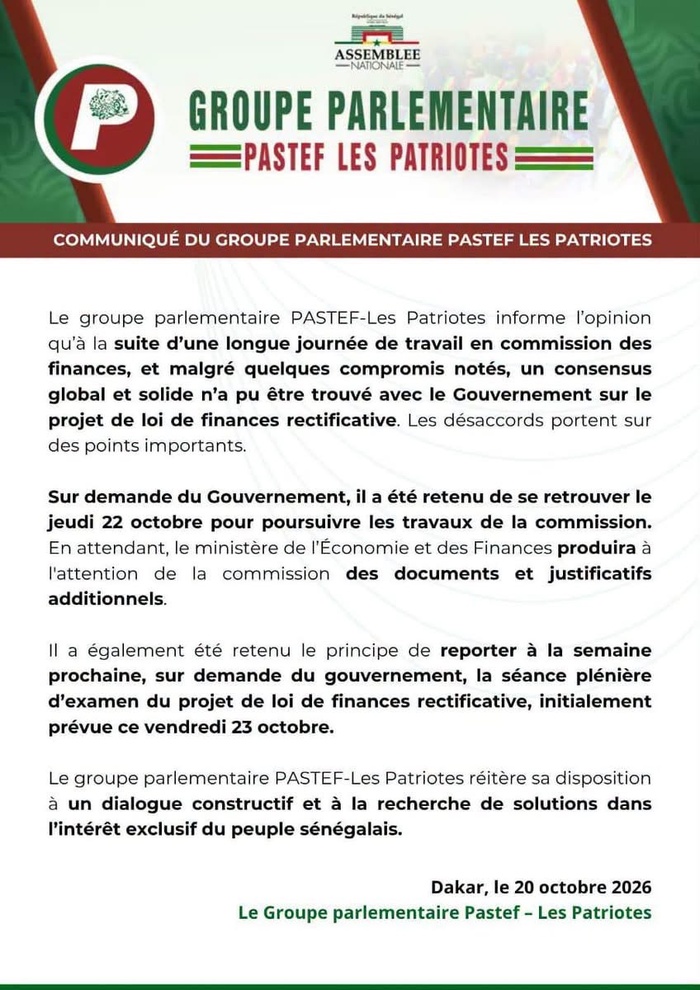 Commission des finances sur la LFR: Faute de consensus avec le Gouvernement, le calendrier parlementaire se décale Commission des finances sur la LFR: Faute de consensus avec le Gouvernement, le calendrier parlementaire se décale