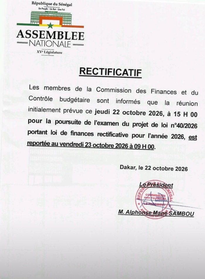 LFR 2026 : La réunion de la Commission des Finances reportée à vendredi 9h