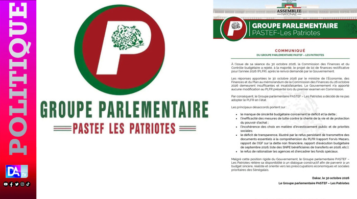 Rejet du PLFR 2026 : La majorité parlementaire PASTEF donne ses raisons Rejet du PLFR 2026 : La majorité parlementaire PASTEF donne ses raisons