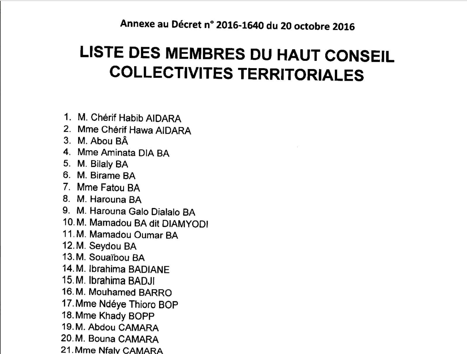 Voici la liste des 150 membres du Haut Conseil des Collectivités Territoriales (HCCT)