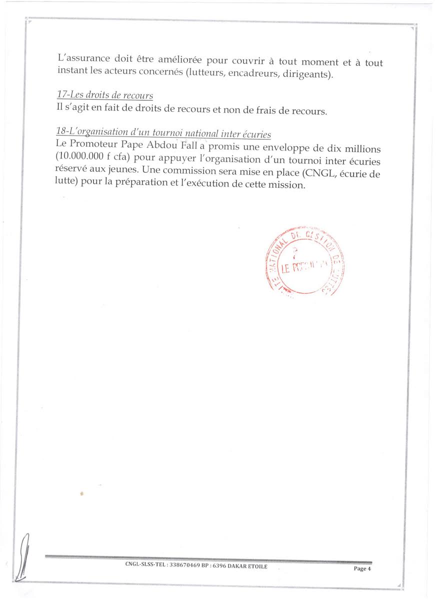 Synthèse des rencontres (2016) entre le CNG de lutte et les différentes composantes de l'arène