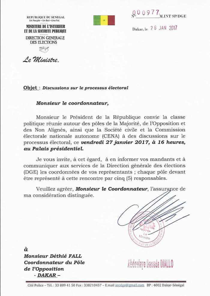 Le ministre de l'Intérieur invite l'opposition à rencontrer le président au palais, celle-ci décline et fixe un autre programme (DOCUMENT)