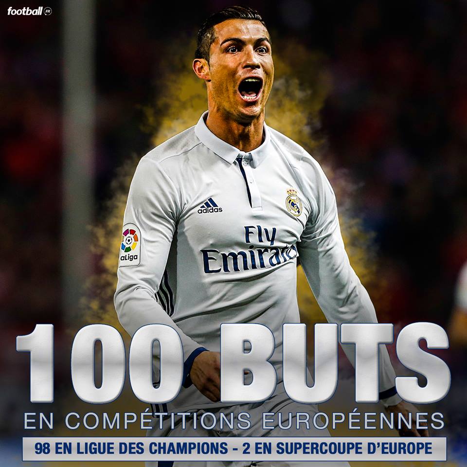 Cristiano Ronaldo devient le premier joueur de l'histoire à atteindre la barre des 100 buts en compétitions européennes !