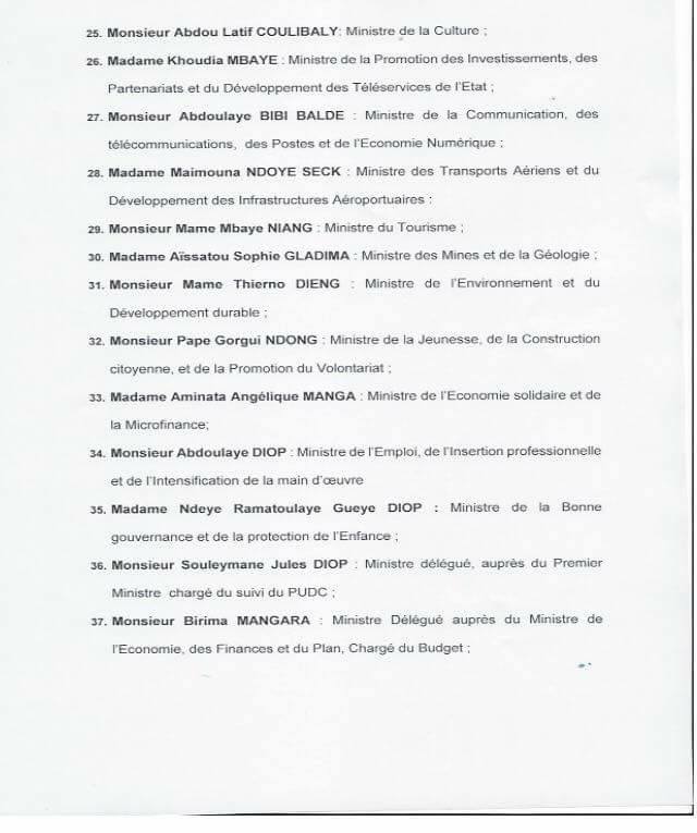 OFFICIEL : La composition du nouveau Gouvernement du Sénégal (DOCUMENTS)