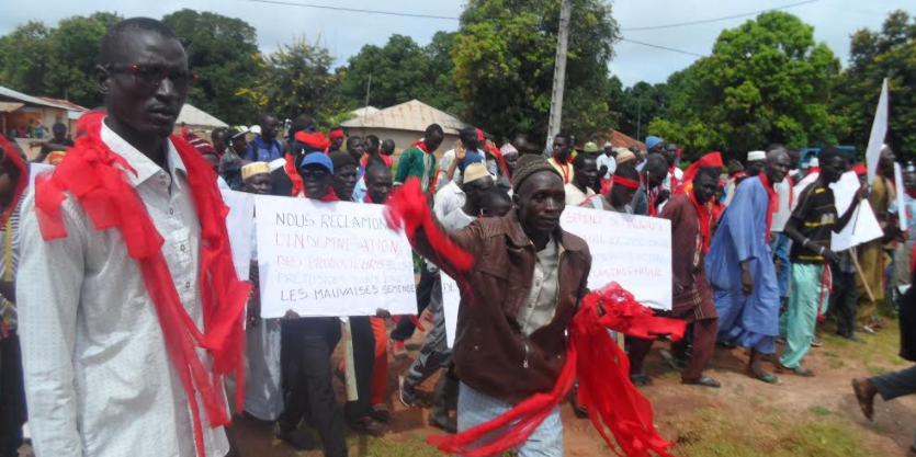LES PRODUCTEURS DU DAC DE SÉFA ONT MARCHÉ POUR RÉCLAMER LE REMBOURSEMENT DES APPORTS VERSÉS ET LEUR INDEMNISATION.