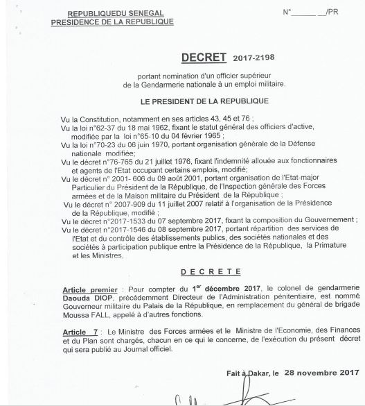 Exclusif- Jeux de chaise musicale à la DAP: le Colonel Daouda Diop remplacé par le Colonel Jean Bertrand Bocandé