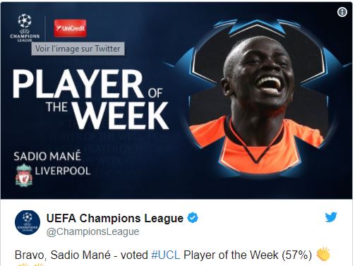 Ligue des Champions : Sadio Mané élu meilleur joueur de la semaine !