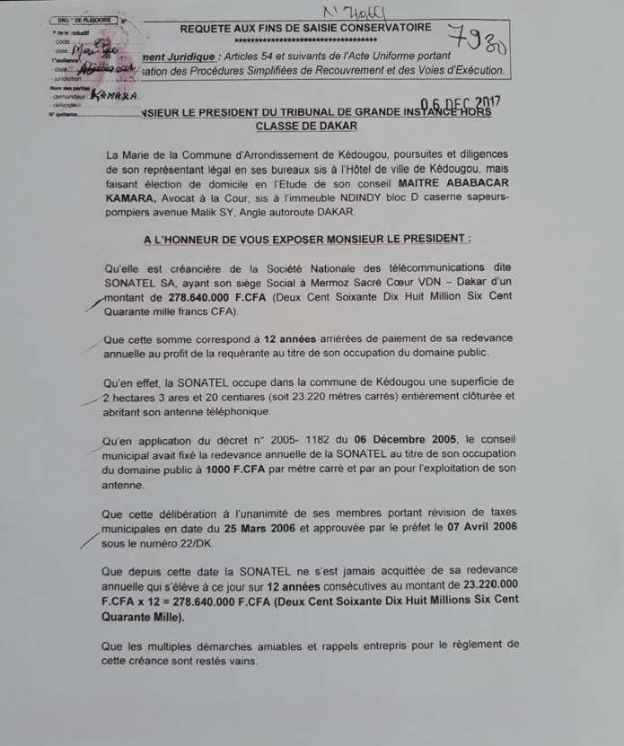Redevance annuelle : la SONATEL doit 276, 64 millions à la commune de Kédougou (Documents)