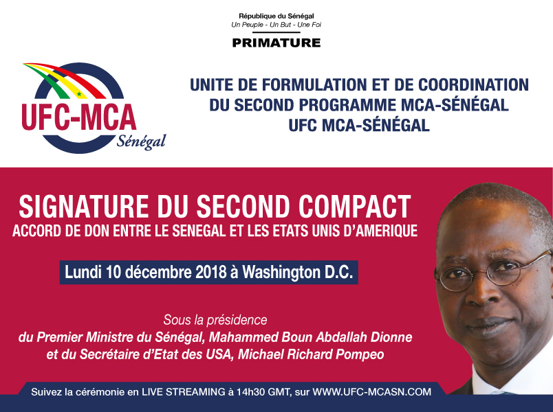 Le Premier Ministre à Washington le 10 décembre 2018 pour la signature du second Compact entre le Sénégal et les Etats Unis