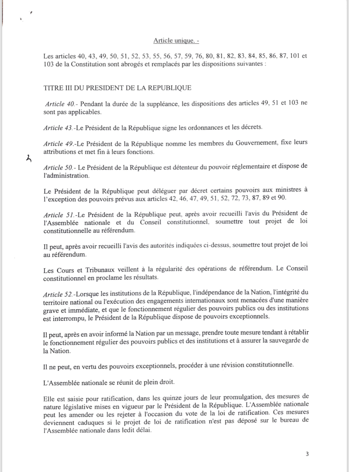 Projet de loi portant révision de la Constitution au Sénégal : Ce qui va changer (DOCUMENT)