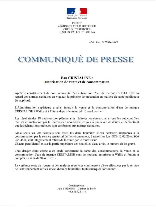 Bouteilles « d’eau Cristaline » impropres à la consommation en Polynésie Française : pas d’inquiétude pour les consommateurs sénégalais