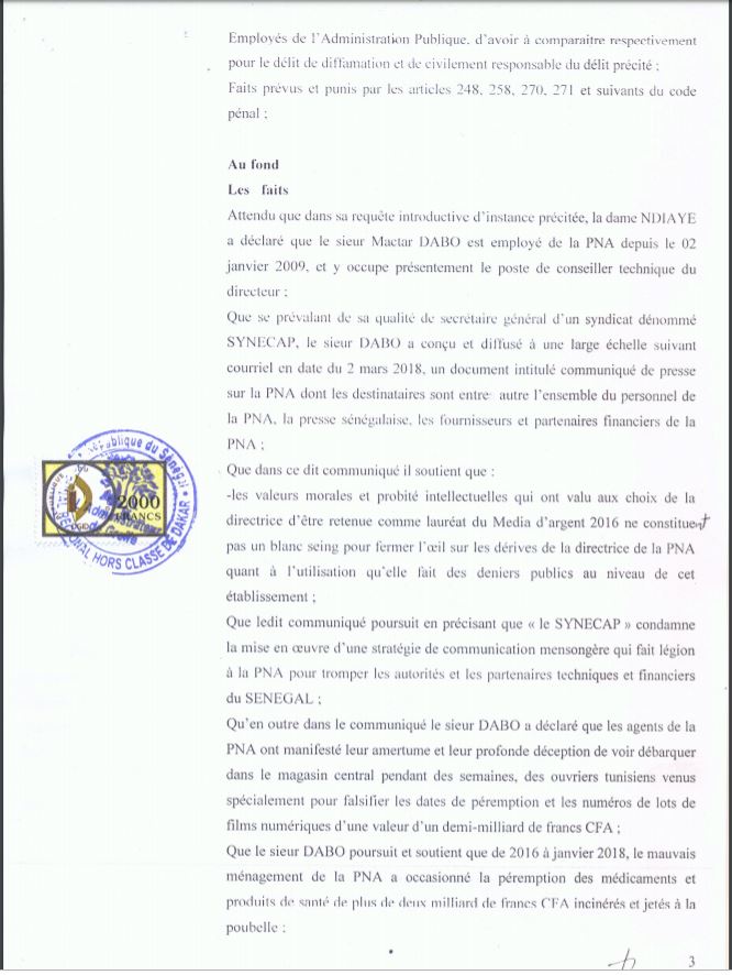 Procès pour diffamation : Matar Dabo reconnu coupable et condamné par le tribunal (Document)