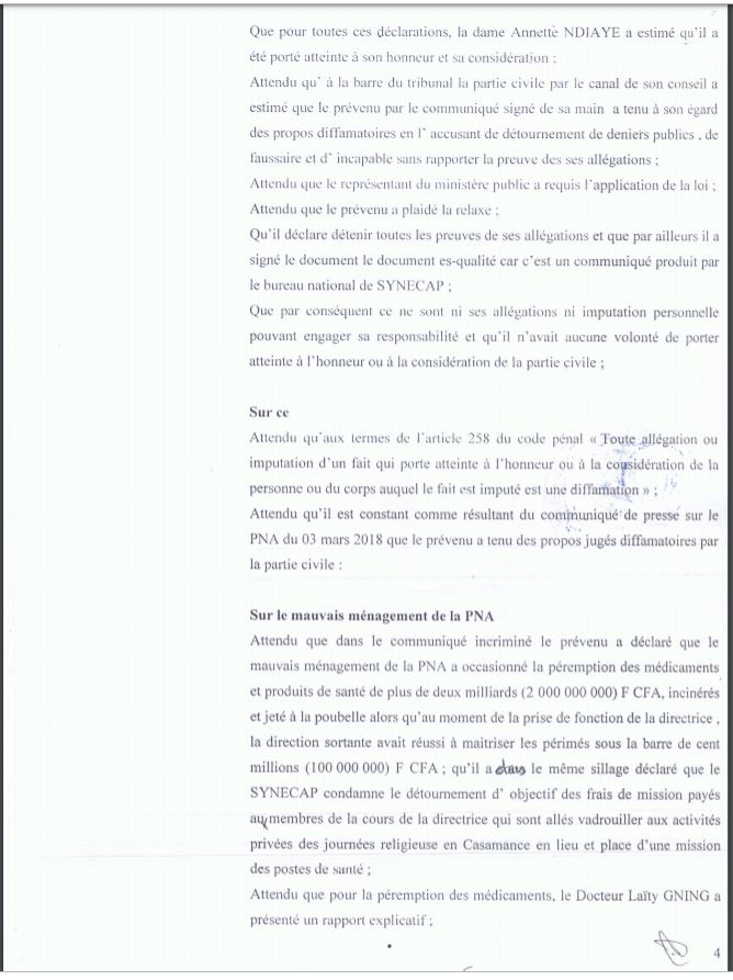 Procès pour diffamation : Matar Dabo reconnu coupable et condamné par le tribunal (Document)