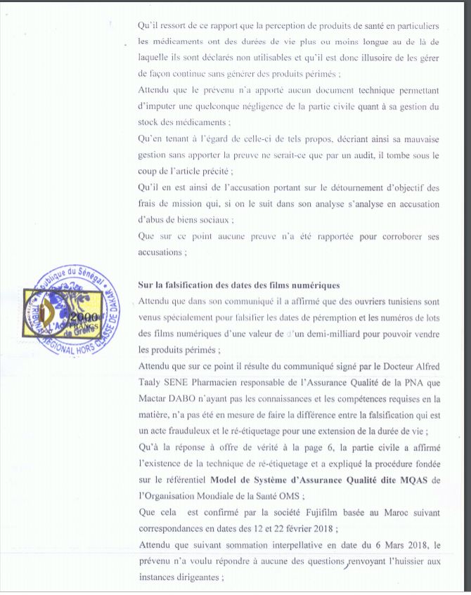 Procès pour diffamation : Matar Dabo reconnu coupable et condamné par le tribunal (Document)