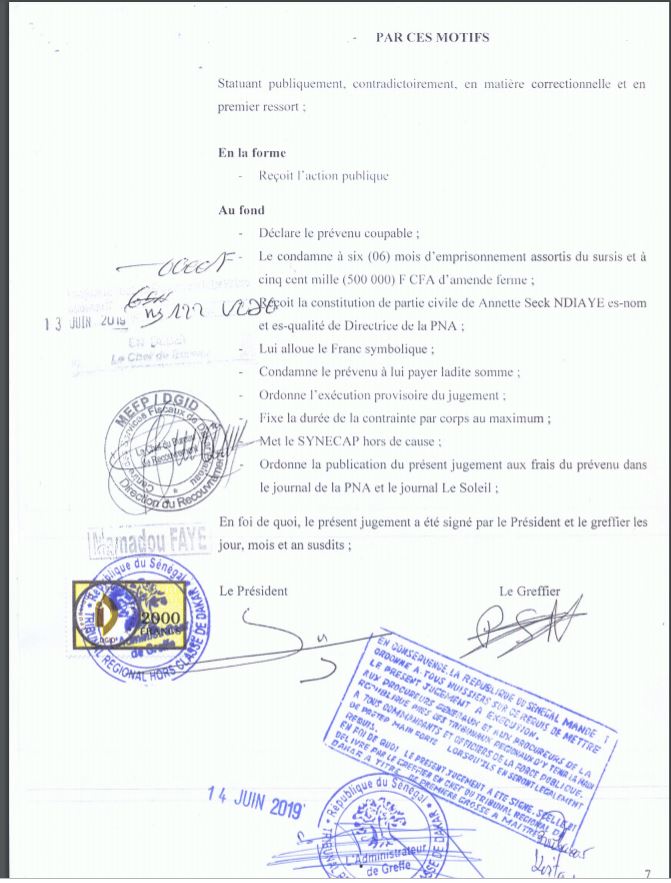 Procès pour diffamation : Matar Dabo reconnu coupable et condamné par le tribunal (Document)