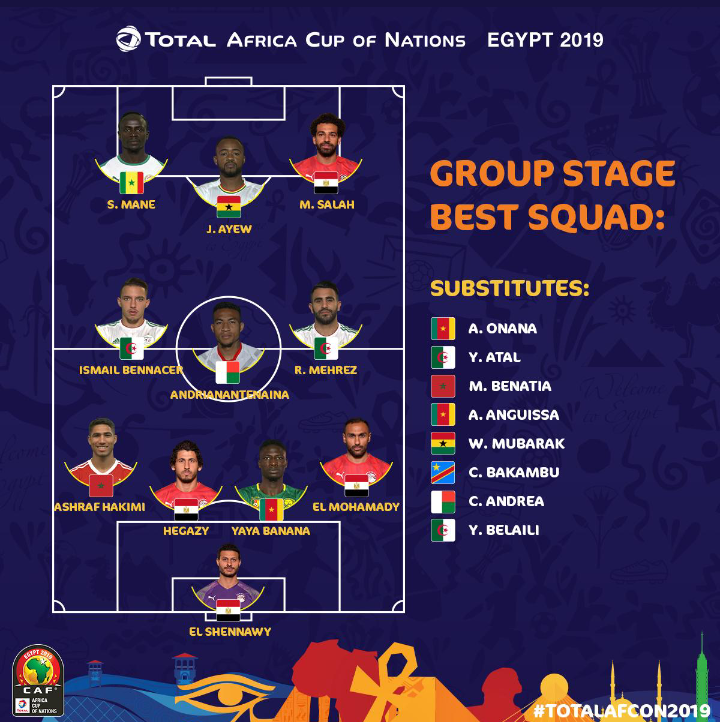 CAN 2019 : Sadio Mané et Salah dans l'équipe type de la phase de groupe