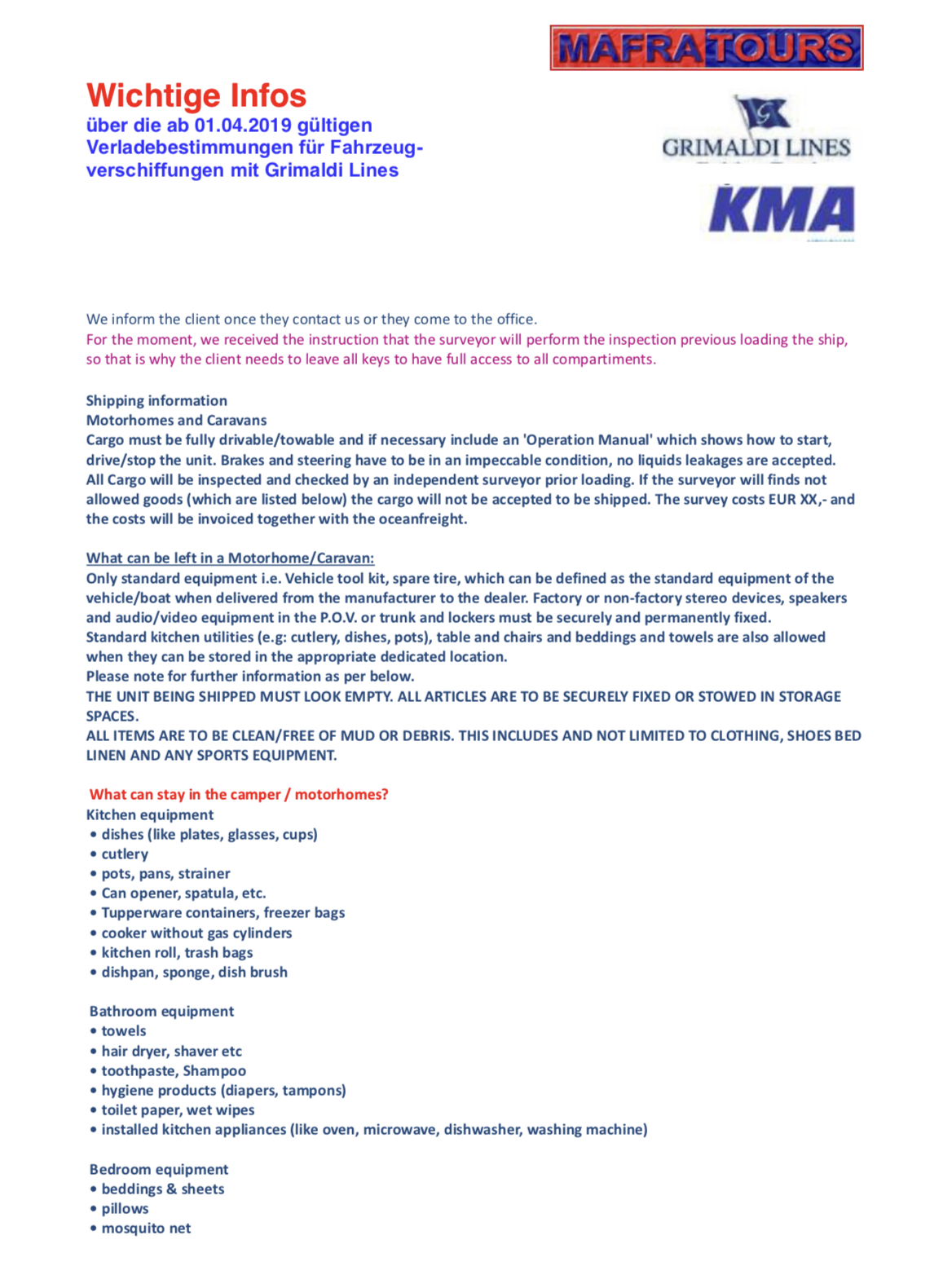 Contrôle des marchandises transportées par ses navires : Quand Grimaldi Lines viole ses propres règlements ! (DOCUMENT)