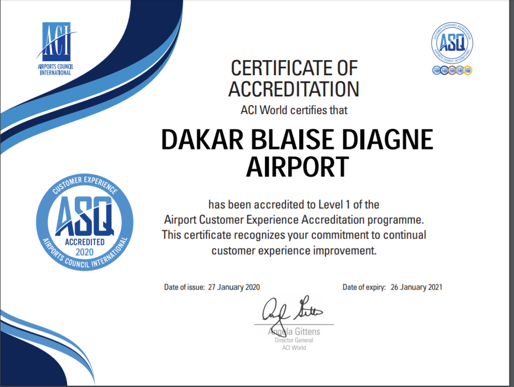 Aéroport de Diass : L'AIBD premier aéroport africain accrédité par ACI monde.