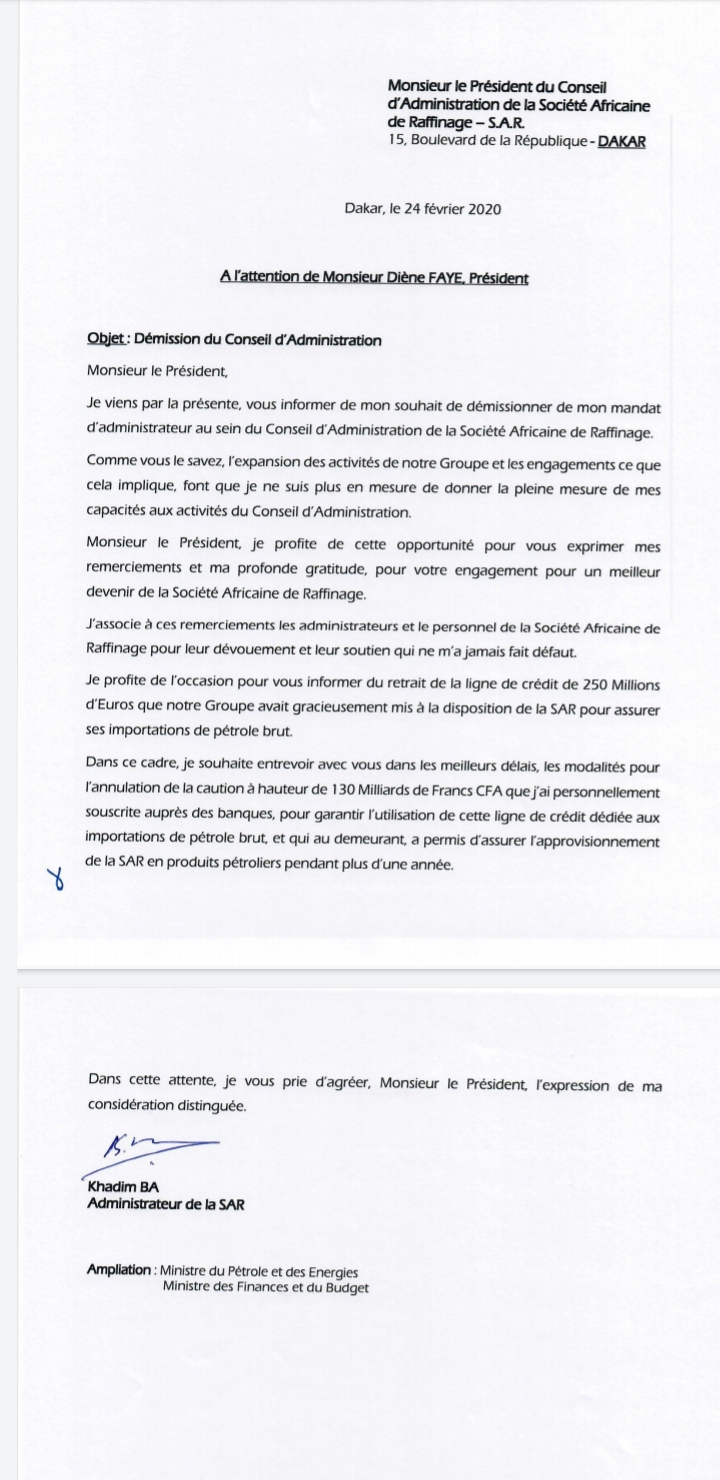 COUP DE TONNERRE / Khadim Bâ démissionne du CA de la SAR et retire sa couverture financière. Jusqu'à quel niveau la survie de la Société est-elle menacée ?