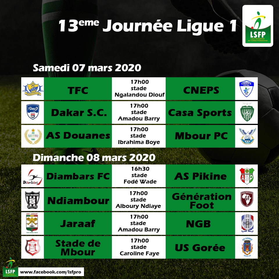 13ème journée Ligue 1 / Programme complet : Les « Invincibles » de Teungueth FC à l’assaut de la lanterne rouge, le Cneps…