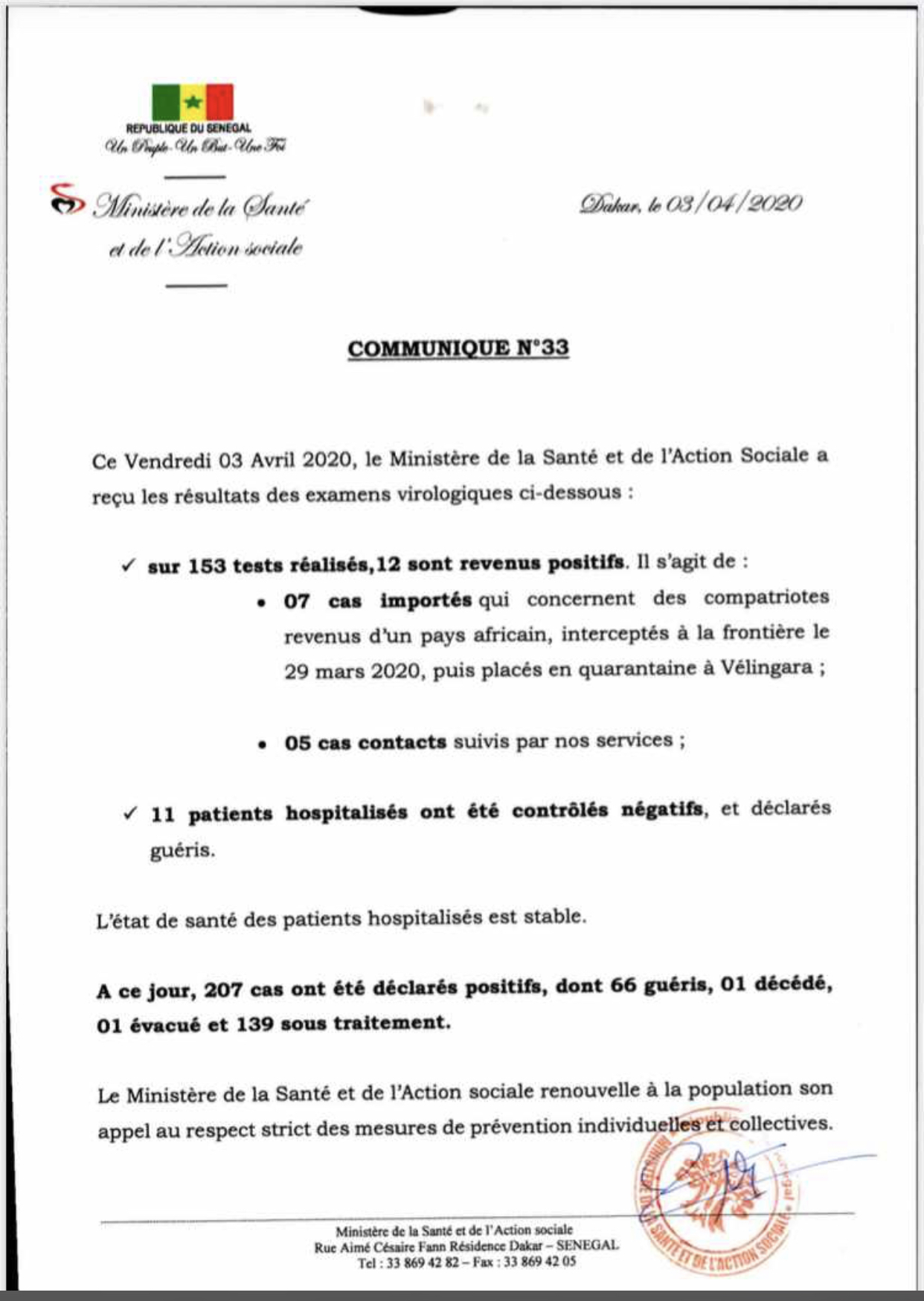 Institut Pasteur : 12 nouveaux cas testés positifs au coronavirus, 11 nouveaux guéris. 
