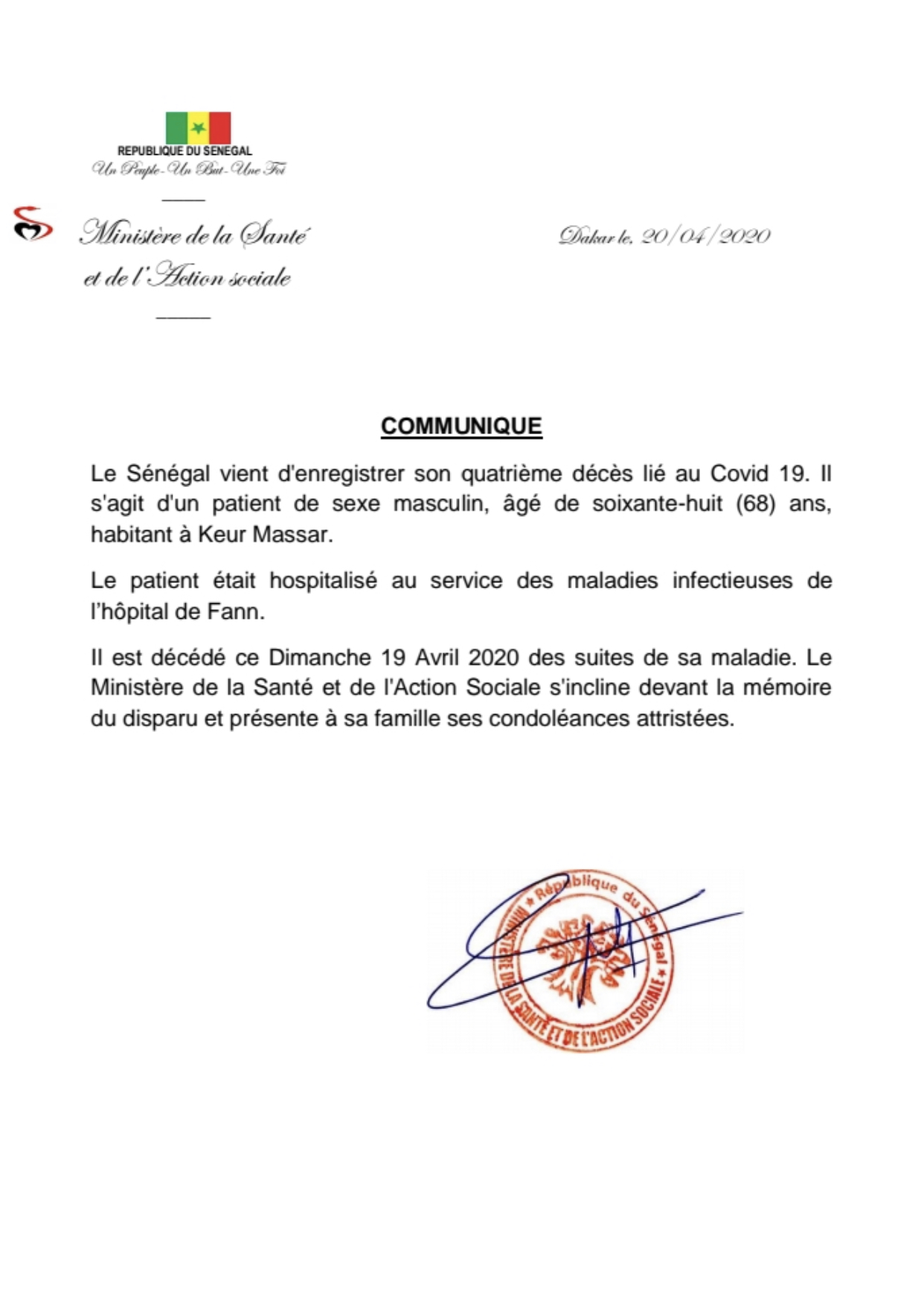 COVID-19 : Le Sénégal vient d’enregistrer un quatrième décès.