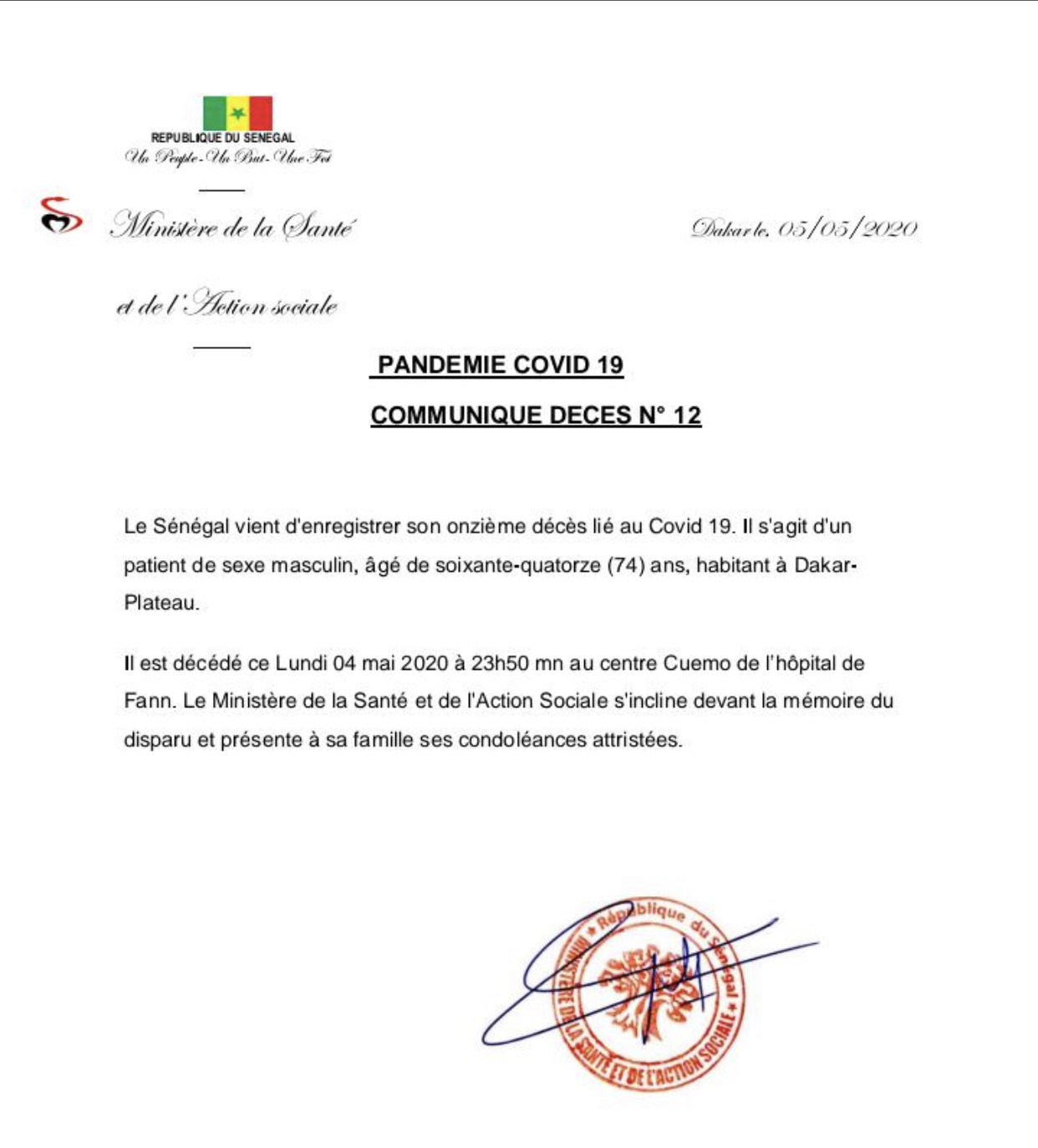 URGENT : Le Sénégal enregistre un onzième décès lié au Covid-19.
