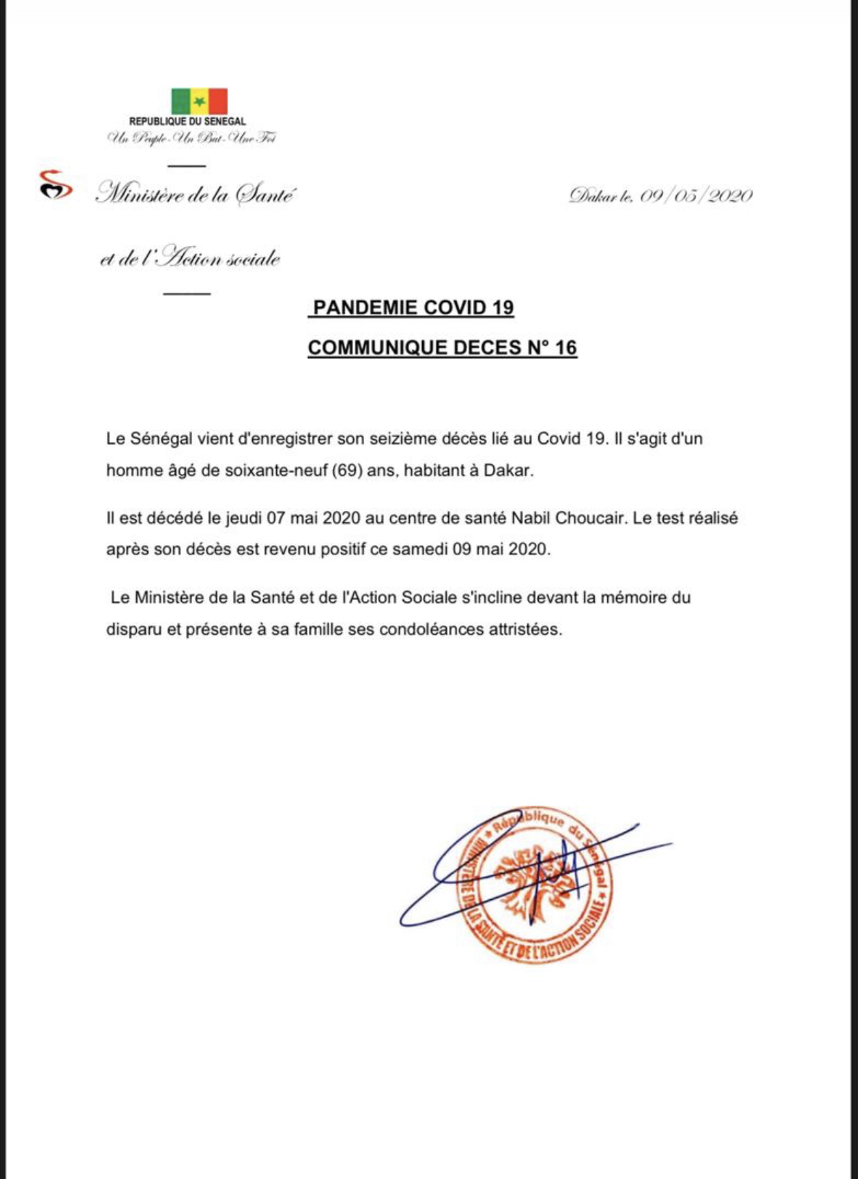 Urgent : Le Sénégal enregistre son 16ème décès lié au Coronavirus.