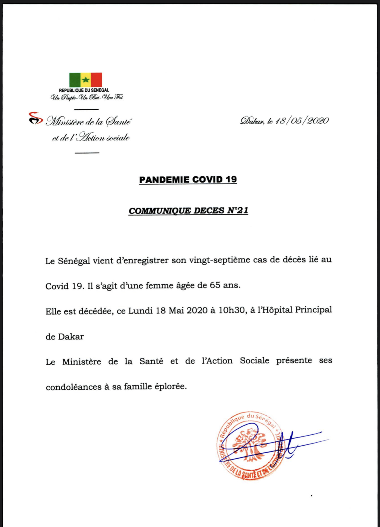 URGENT : Le Sénégal enregistre son 27e décès lié à la Covid-19.