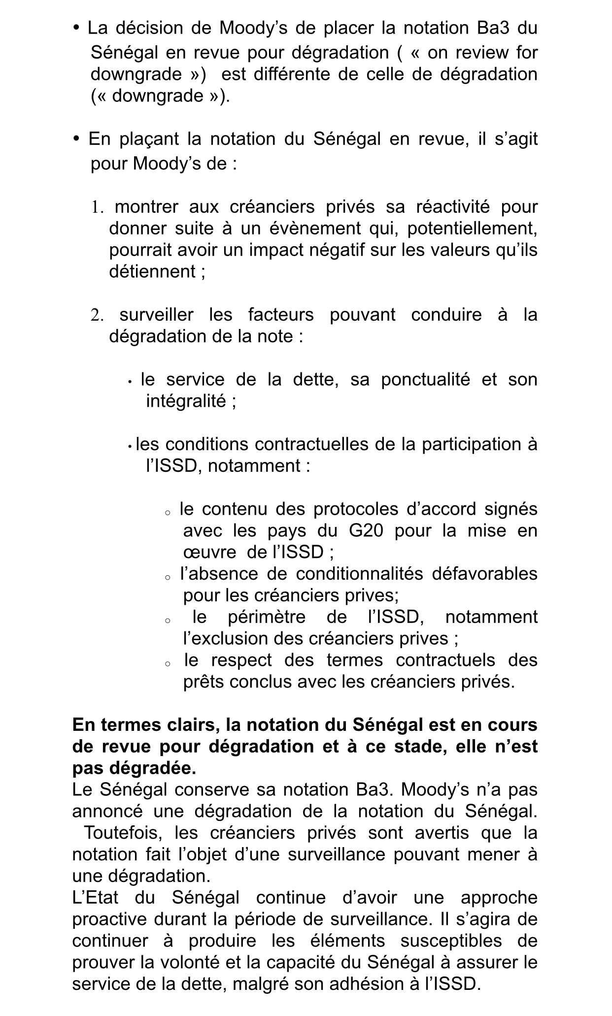 Note d’information : Les éclairages du ministère des Finances et du Budget sur l’annonce de Moody’s.
