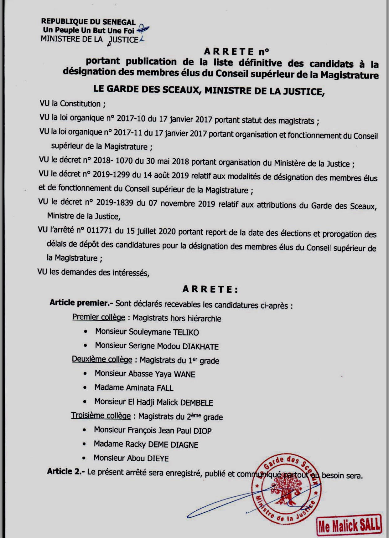 Justice : Tout ce qu'il faut savoir sur l’élection des membres élus du Conseil supérieur de la Magistrature prévue ce mardi