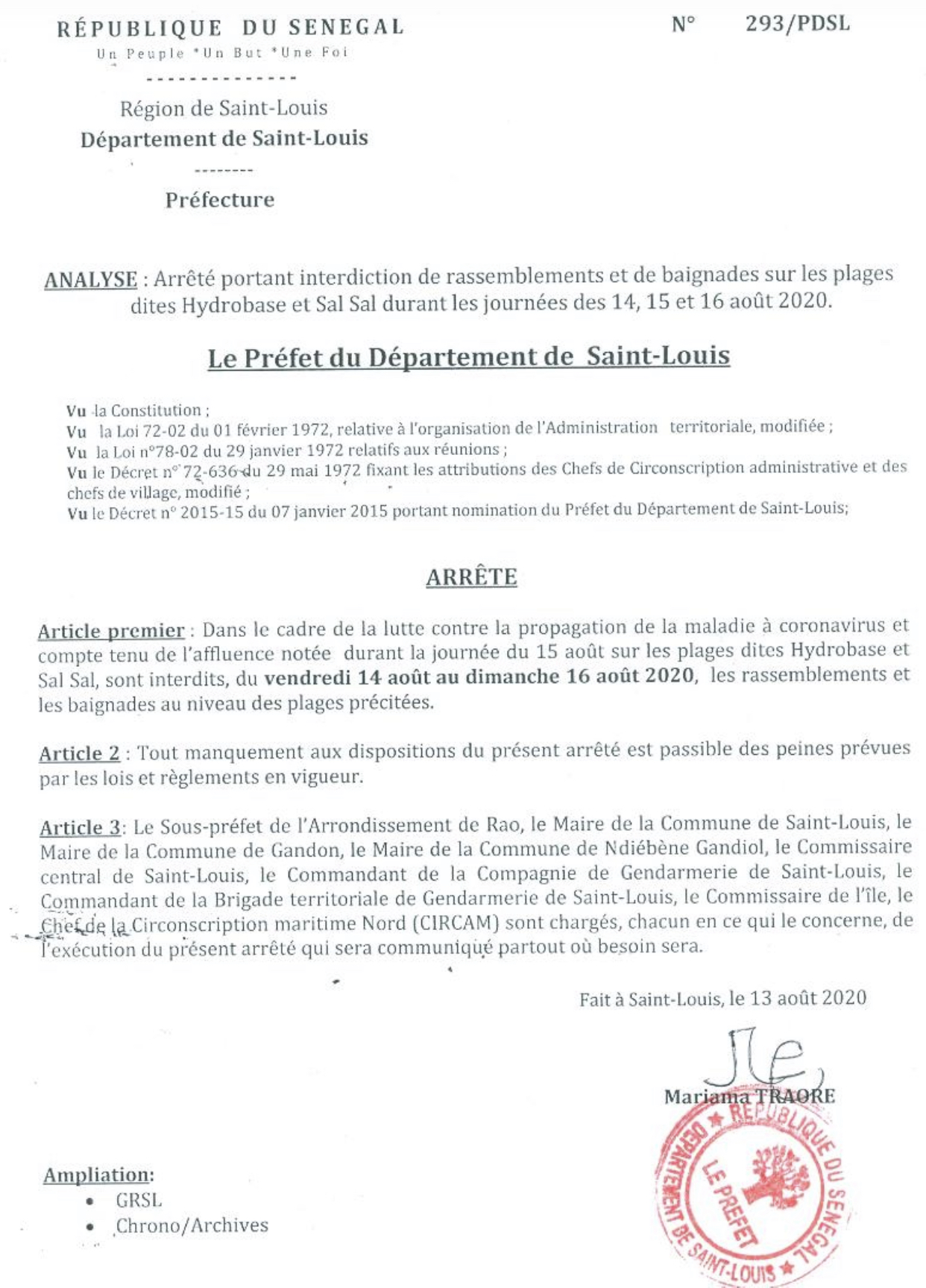 Saint-Louis : Interdiction de rassemblement et de baignade sur les plages Hydrobase et Sal-Sal.