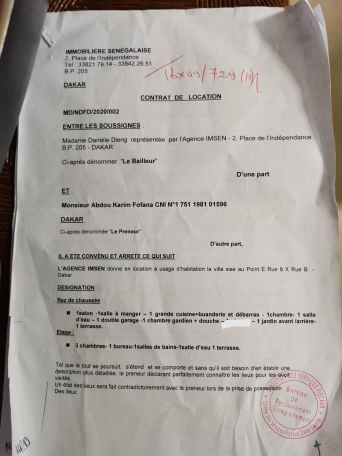 Achat d'une villa à 600 millions par un ministre de la République : Les documents qui confirment la thèse de la location.