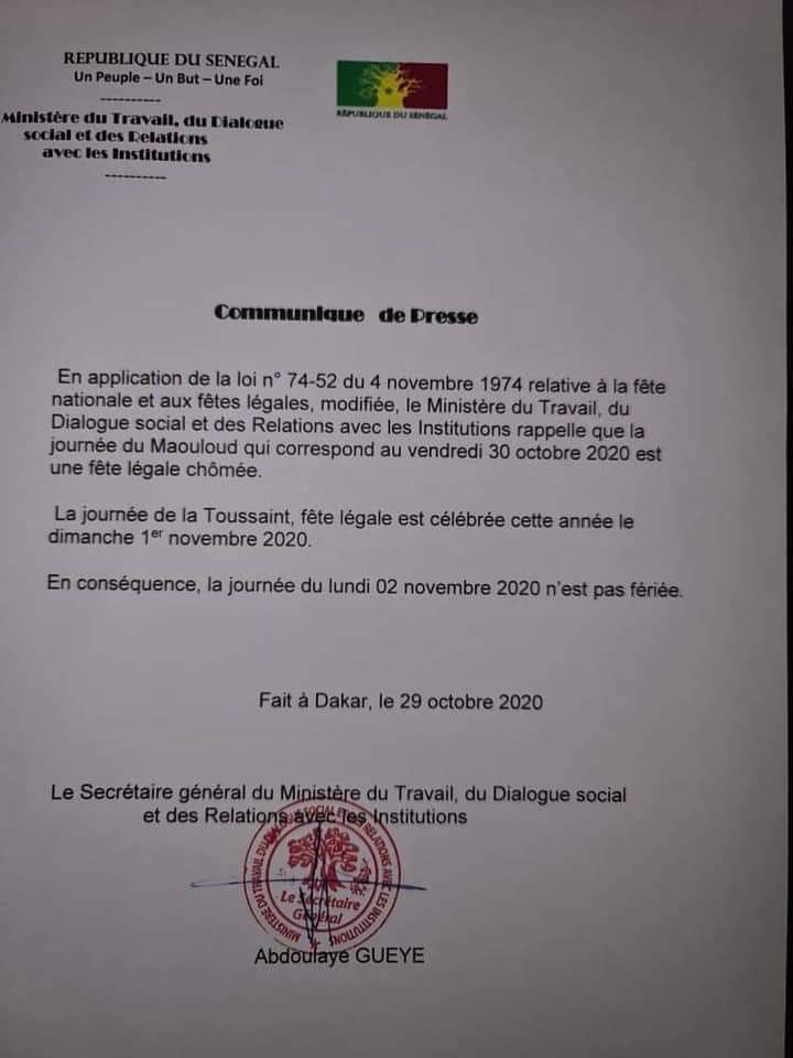 Société : Les précisions de l’administration concernant la fête de la Toussaint 2020.