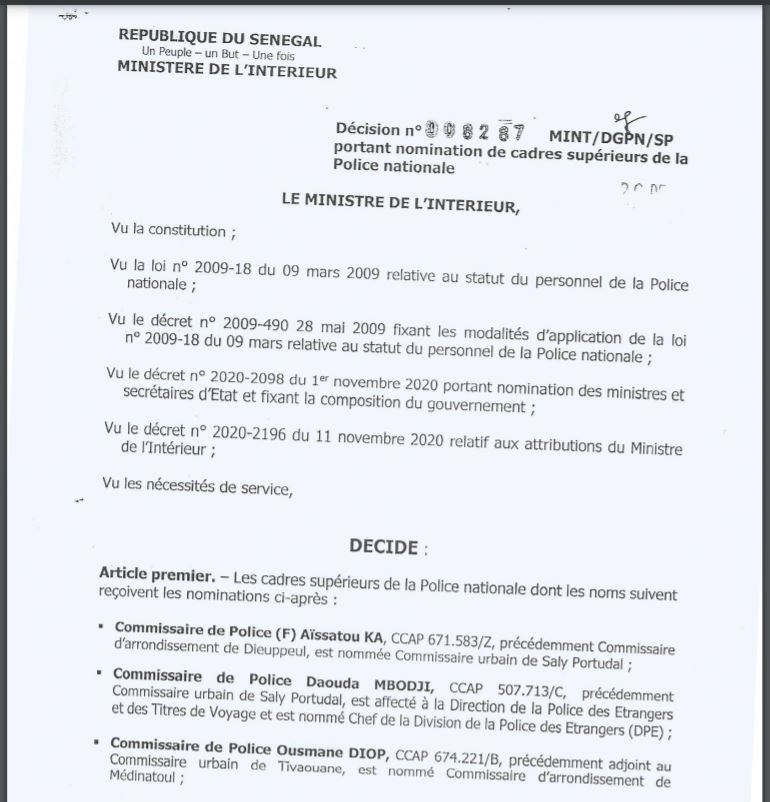 Mouvements au sein de la Police : Antoine Diome promeut plusieurs adjoints aux commissaires