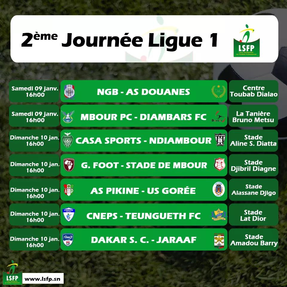 2ème journée Ligue 1 / Tous les matches prévus à 16h : Teungueth FC et le Jaraaf démarrent contre le CNEPS et Dakar-Sacré-Cœur...