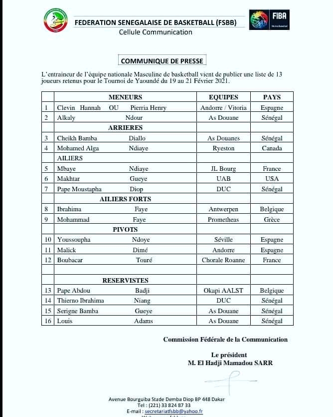 Basket / Éliminatoires Afrobasket 2021 : Une liste de 13 joueurs dont 4 réservistes dévoilée…