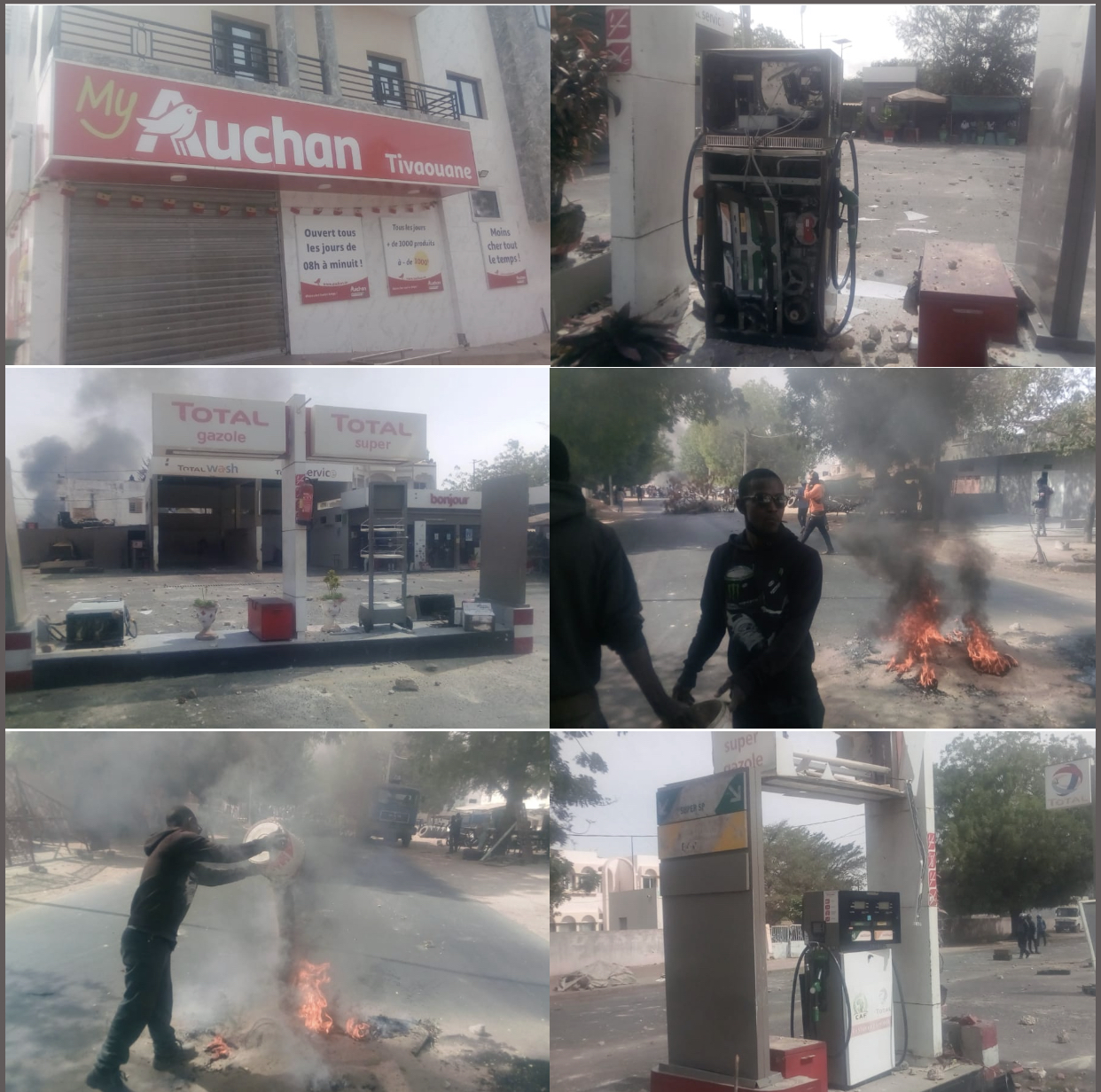 Manifestations à Tivaouane : Des assaillants sèment le trouble et brûlent une station d'essence.