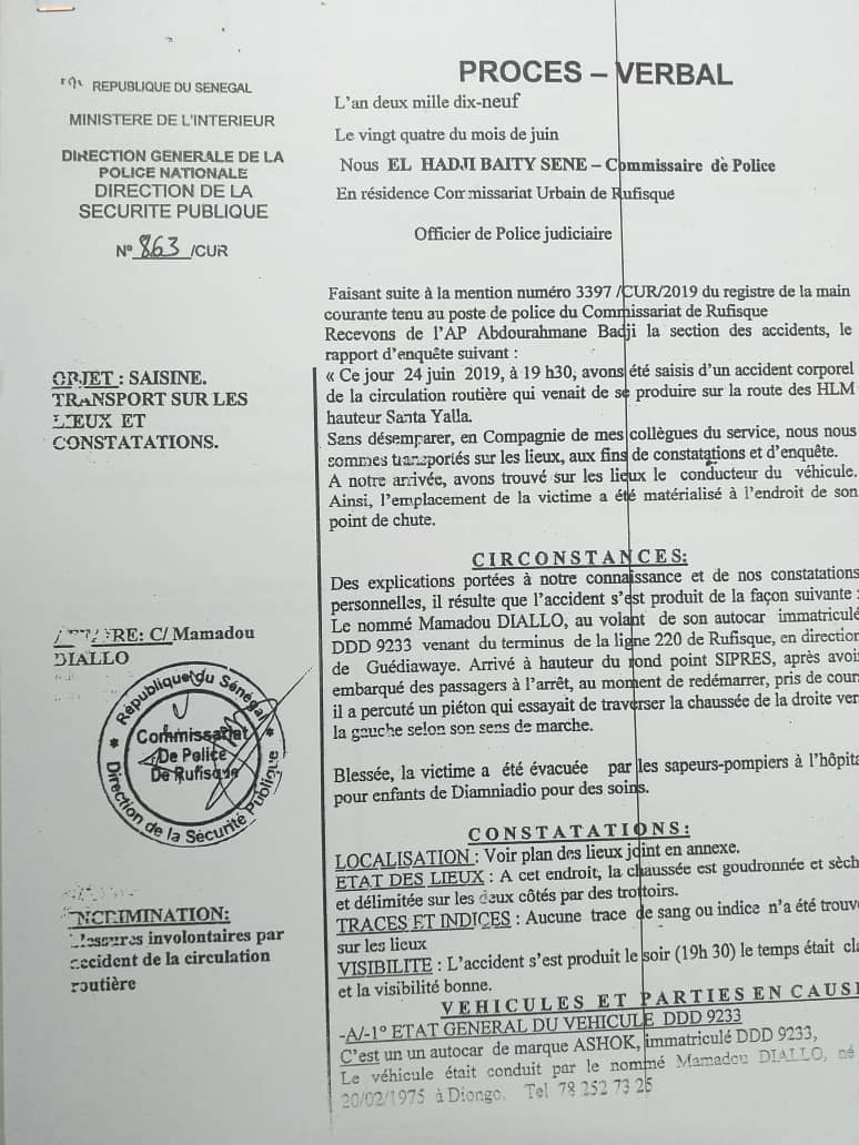 Rufisque : Percuté par un bus de la ligne 220, la famille de la victime fait face au mutisme des responsables de DDD depuis deux ans